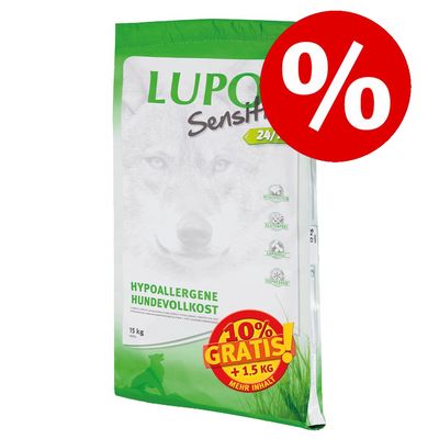 1,5 kg gratis! 16,5 kg Lupo Sensitiv 24/10 Hundefutter günstig kaufen | zooplus