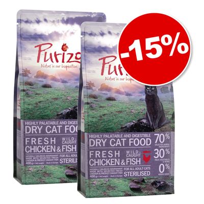 15% reducere! 2 x 400 g Purizon hrană uscată pisici