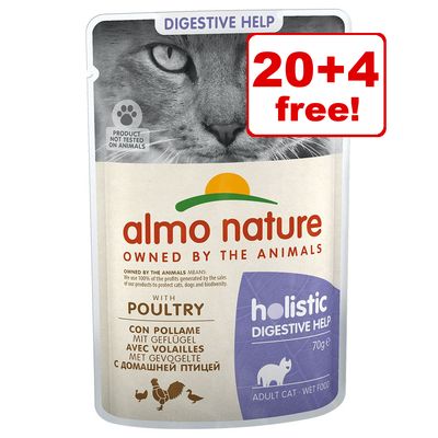 24 x 70g Almo Nature Holistic Wet Cat Food Pouches - 20 + 4 Free ...