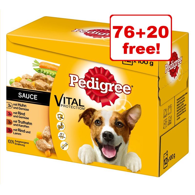 96 x 100g Pedigree Wet Dog Food Pouches - 72 + 24 Free ...