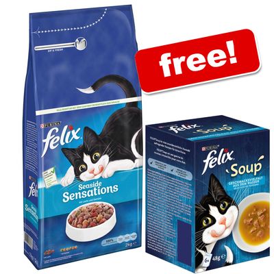 2 X 2kg Felix Sensations Dry Food 6 X 48g Soup Free Deals